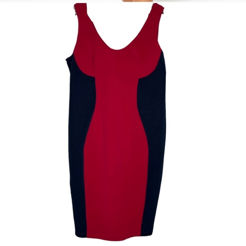 ASOS Curve Red and Black Colorblock ribbed BodyCon Dress Stretchy sz 16